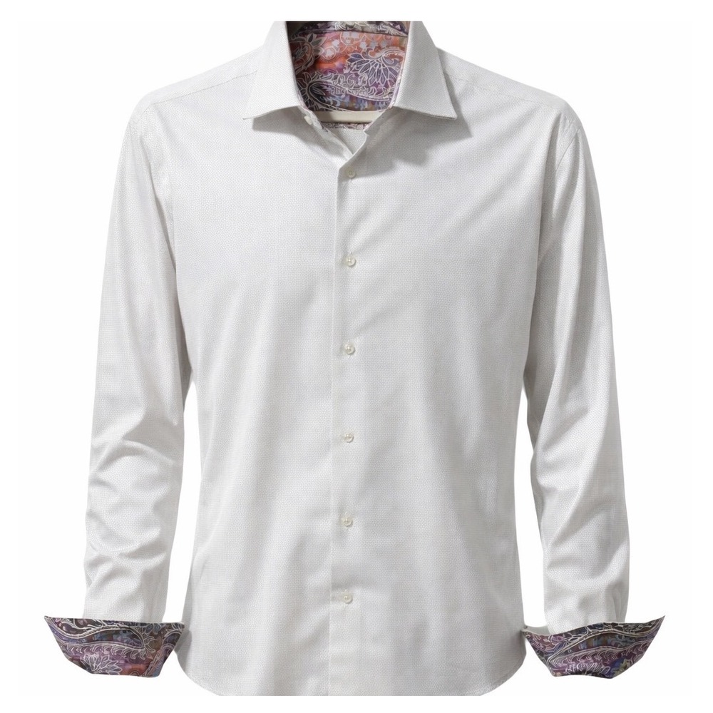RGB Black Label Men 3XL Cream Textured Button Down Shirt Paisley Long Sleeve